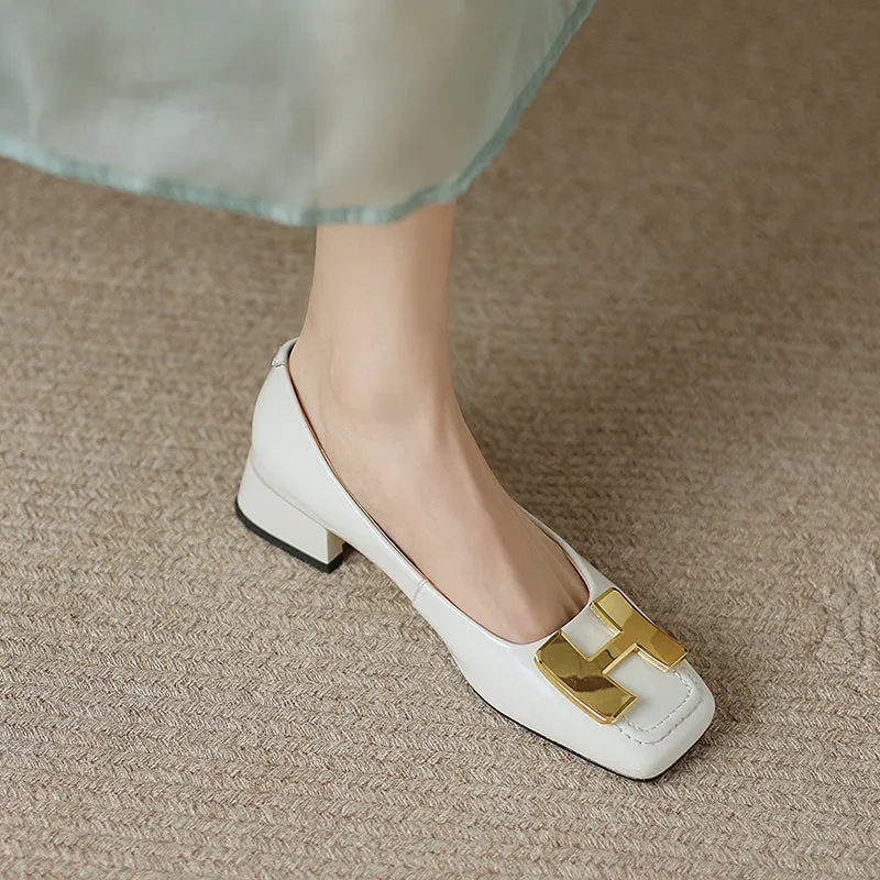 Ella Genuine Leather Low Heel Slip on Pumps