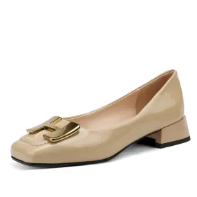 Ella Genuine Leather Low Heel Slip on Pumps