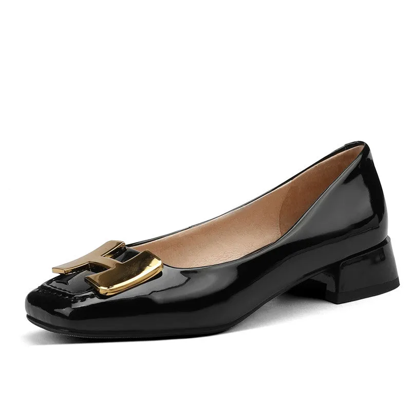 Ella Genuine Leather Low Heel Slip on Pumps