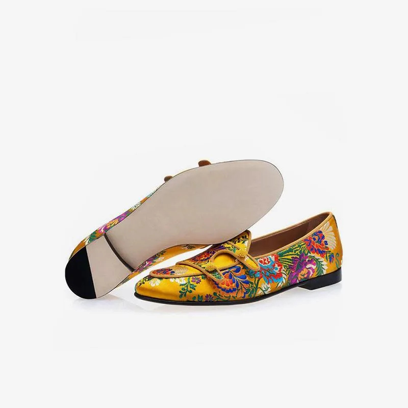 Embroidered Silk Loafers
