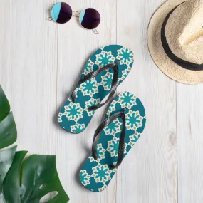 Flip-Flops - Arabesque Flowers in Aqua and Gold