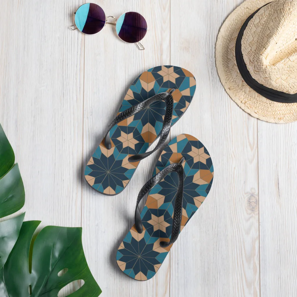 Flip-Flops - Geometric Star in Red Sea Blue