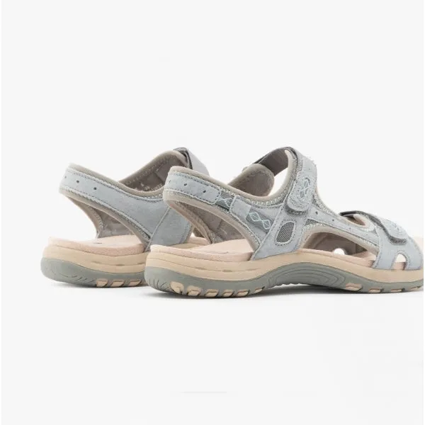 FRISCO Ladies Leather Touch Fasten Sandals Smoke