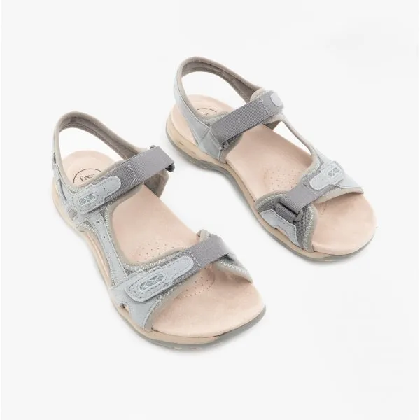 FRISCO Ladies Leather Touch Fasten Sandals Smoke