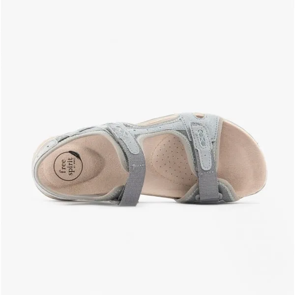 FRISCO Ladies Leather Touch Fasten Sandals Smoke