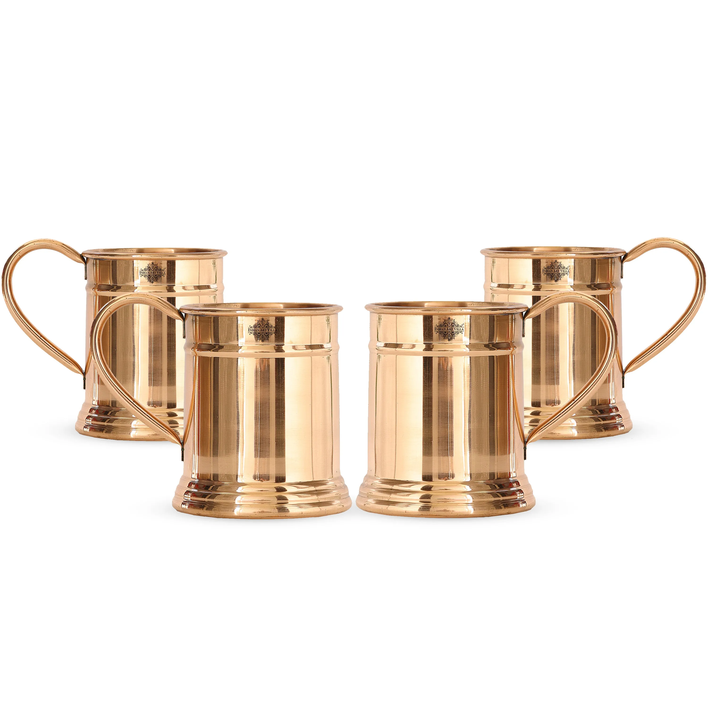 Indian Art Villa Pure Copper Handmade Mirror Line Design Moscow Mule Beer Mug with Copper Handle, Drinkware, Barware, 600ml