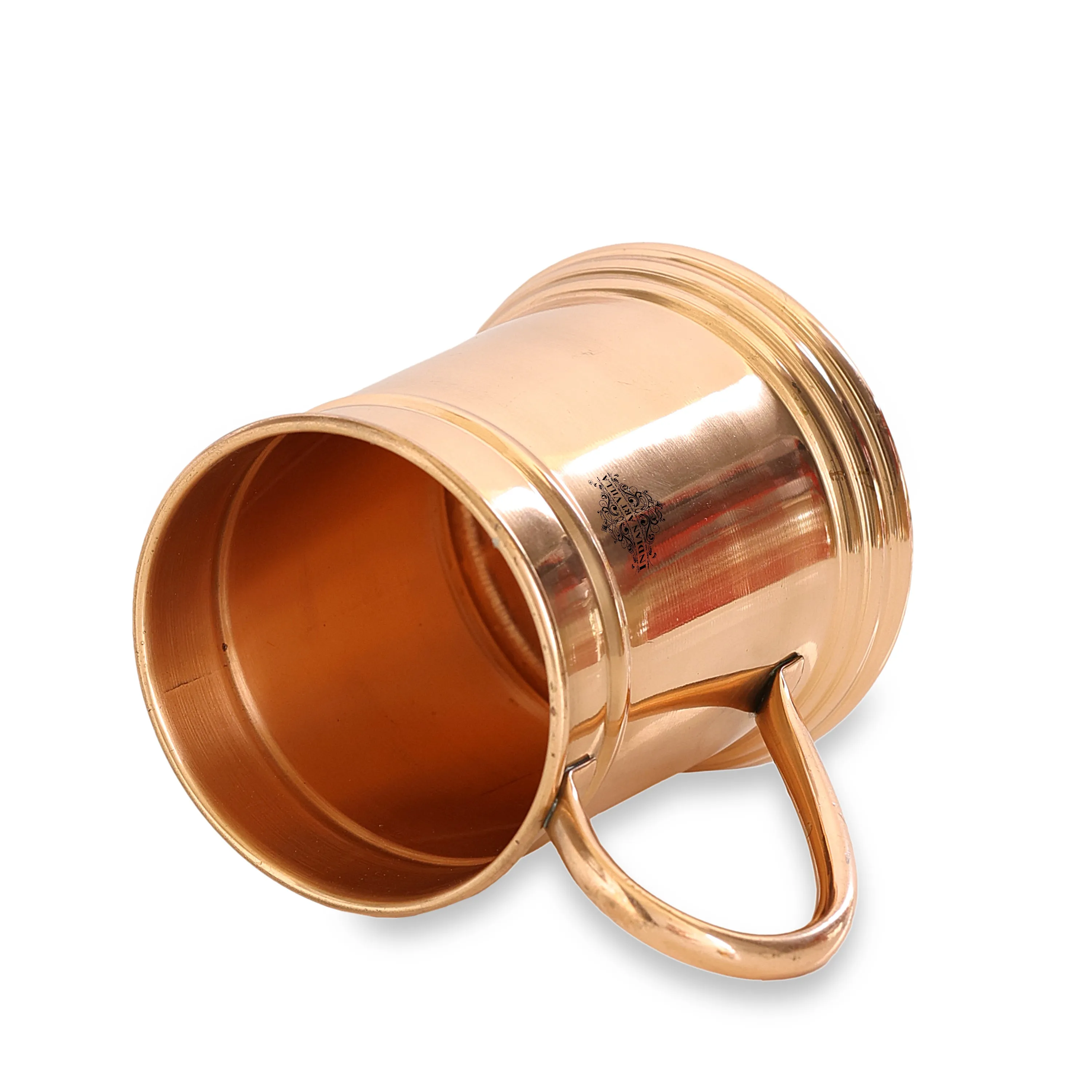 Indian Art Villa Pure Copper Handmade Mirror Line Design Moscow Mule Beer Mug with Copper Handle, Drinkware, Barware, 600ml