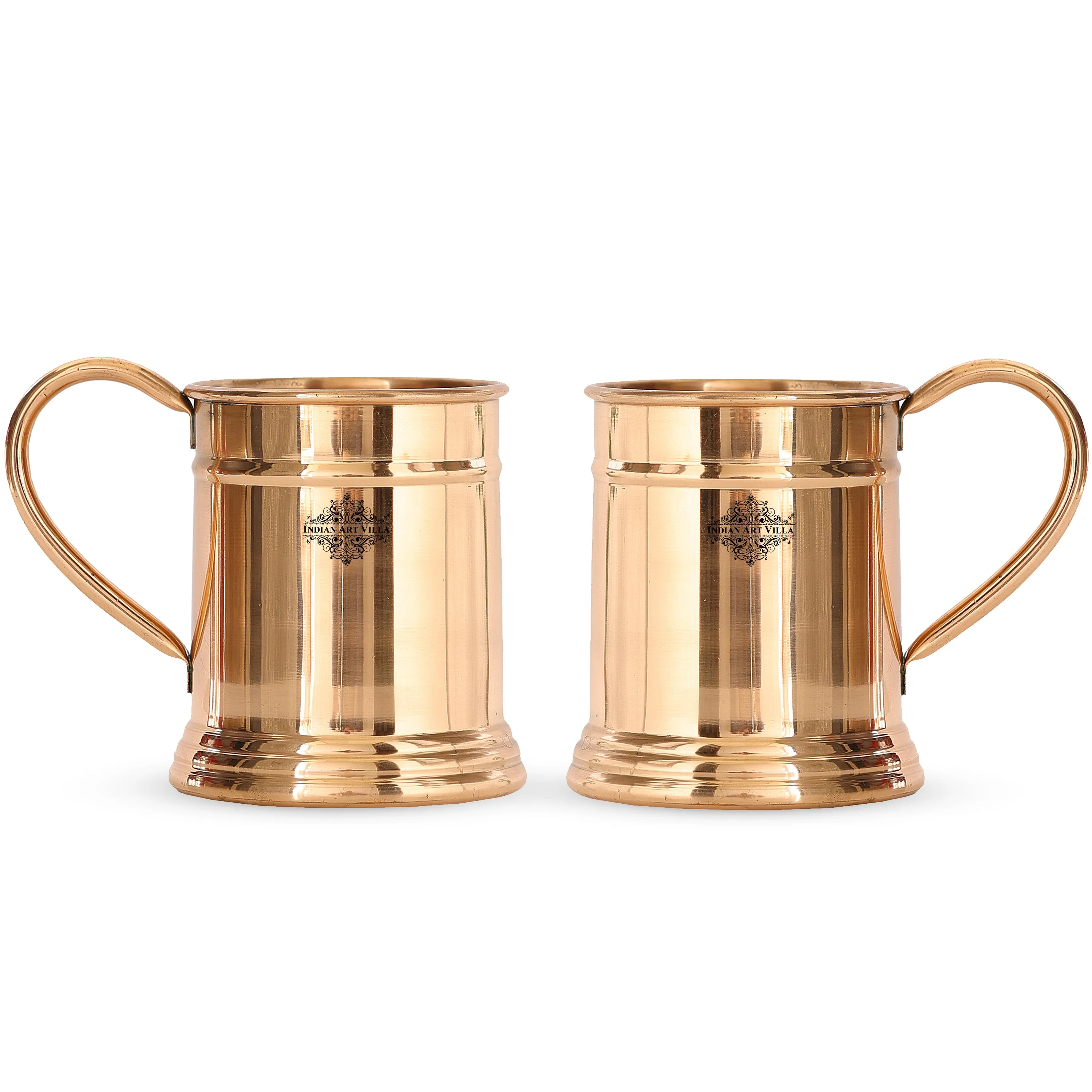 Indian Art Villa Pure Copper Handmade Mirror Line Design Moscow Mule Beer Mug with Copper Handle, Drinkware, Barware, 600ml