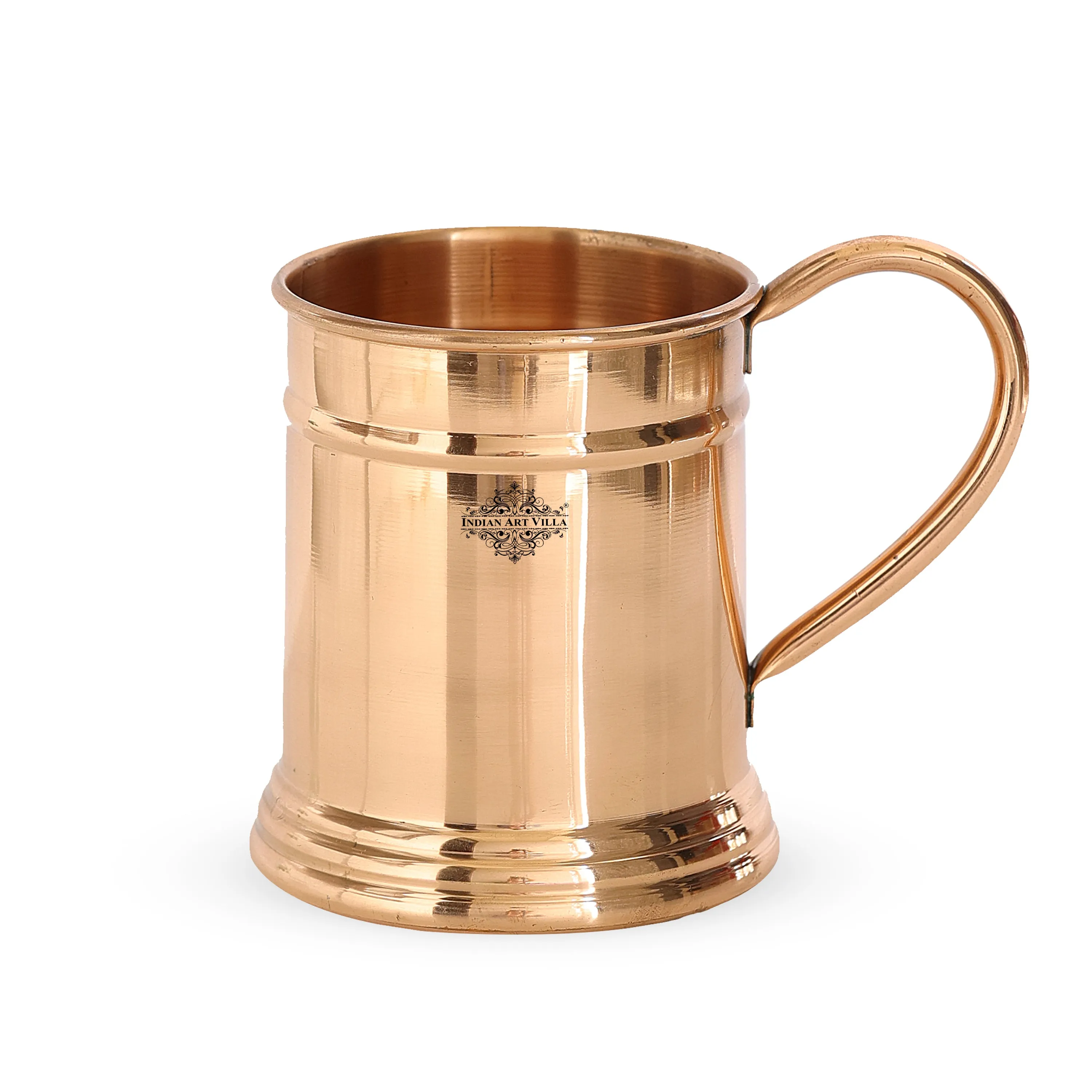 Indian Art Villa Pure Copper Handmade Mirror Line Design Moscow Mule Beer Mug with Copper Handle, Drinkware, Barware, 600ml