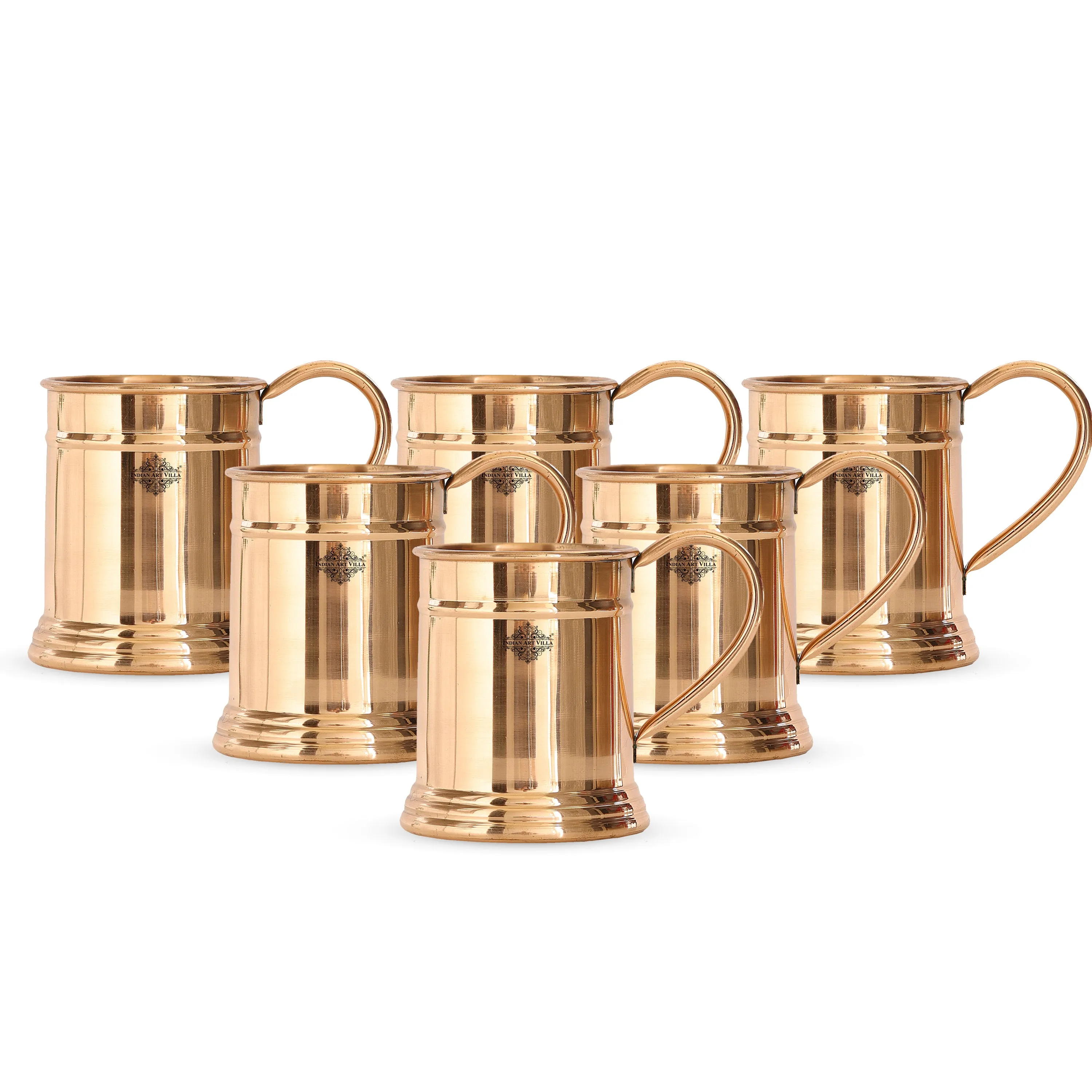 Indian Art Villa Pure Copper Handmade Mirror Line Design Moscow Mule Beer Mug with Copper Handle, Drinkware, Barware, 600ml