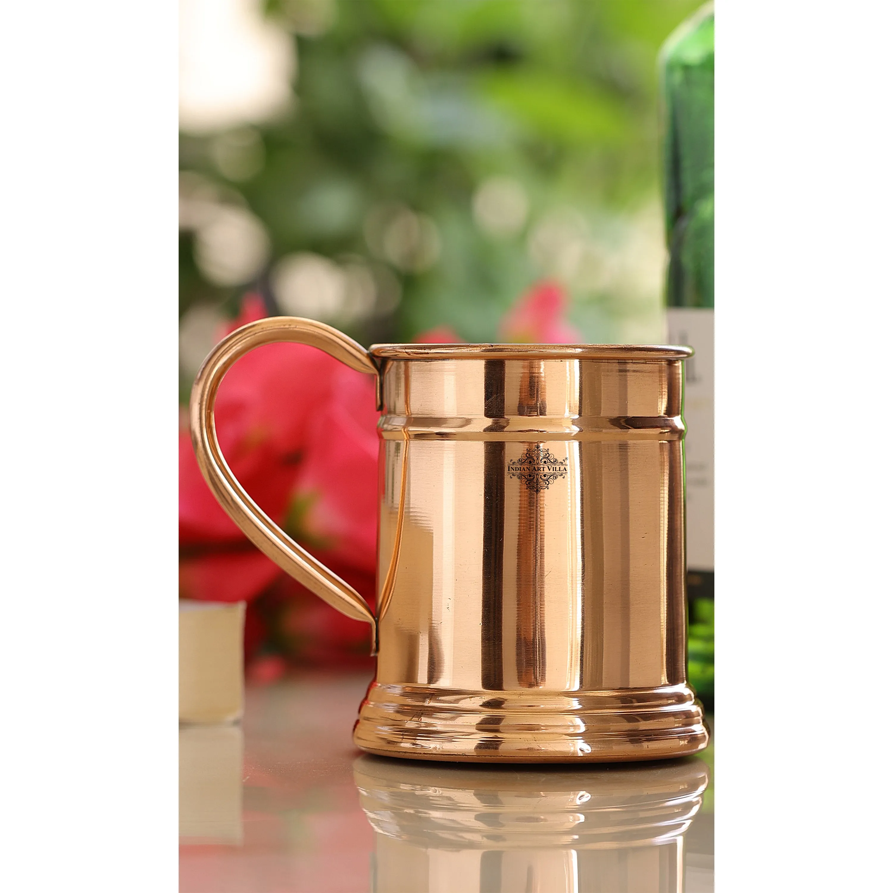 Indian Art Villa Pure Copper Handmade Mirror Line Design Moscow Mule Beer Mug with Copper Handle, Drinkware, Barware, 600ml