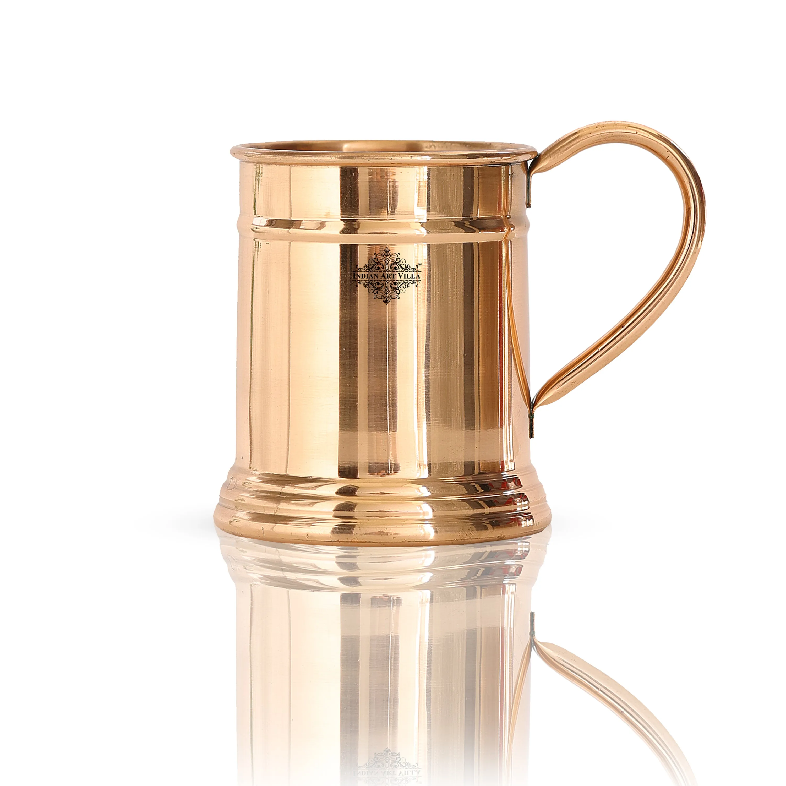Indian Art Villa Pure Copper Handmade Mirror Line Design Moscow Mule Beer Mug with Copper Handle, Drinkware, Barware, 600ml
