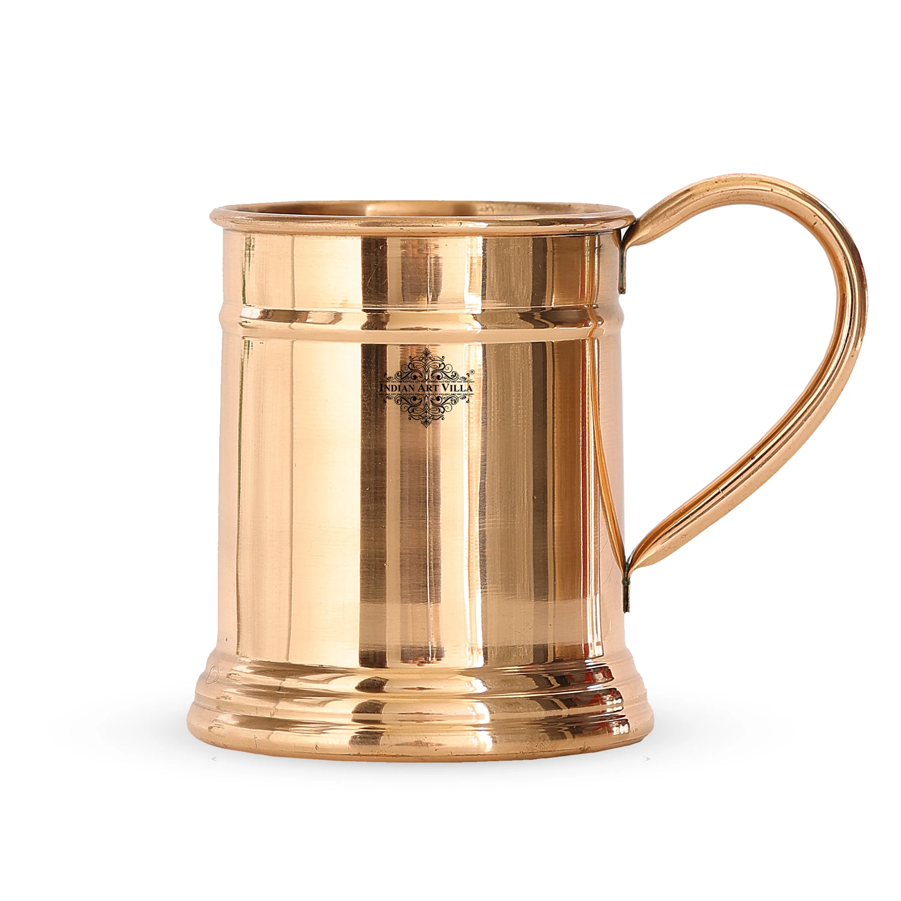 Indian Art Villa Pure Copper Handmade Mirror Line Design Moscow Mule Beer Mug with Copper Handle, Drinkware, Barware, 600ml