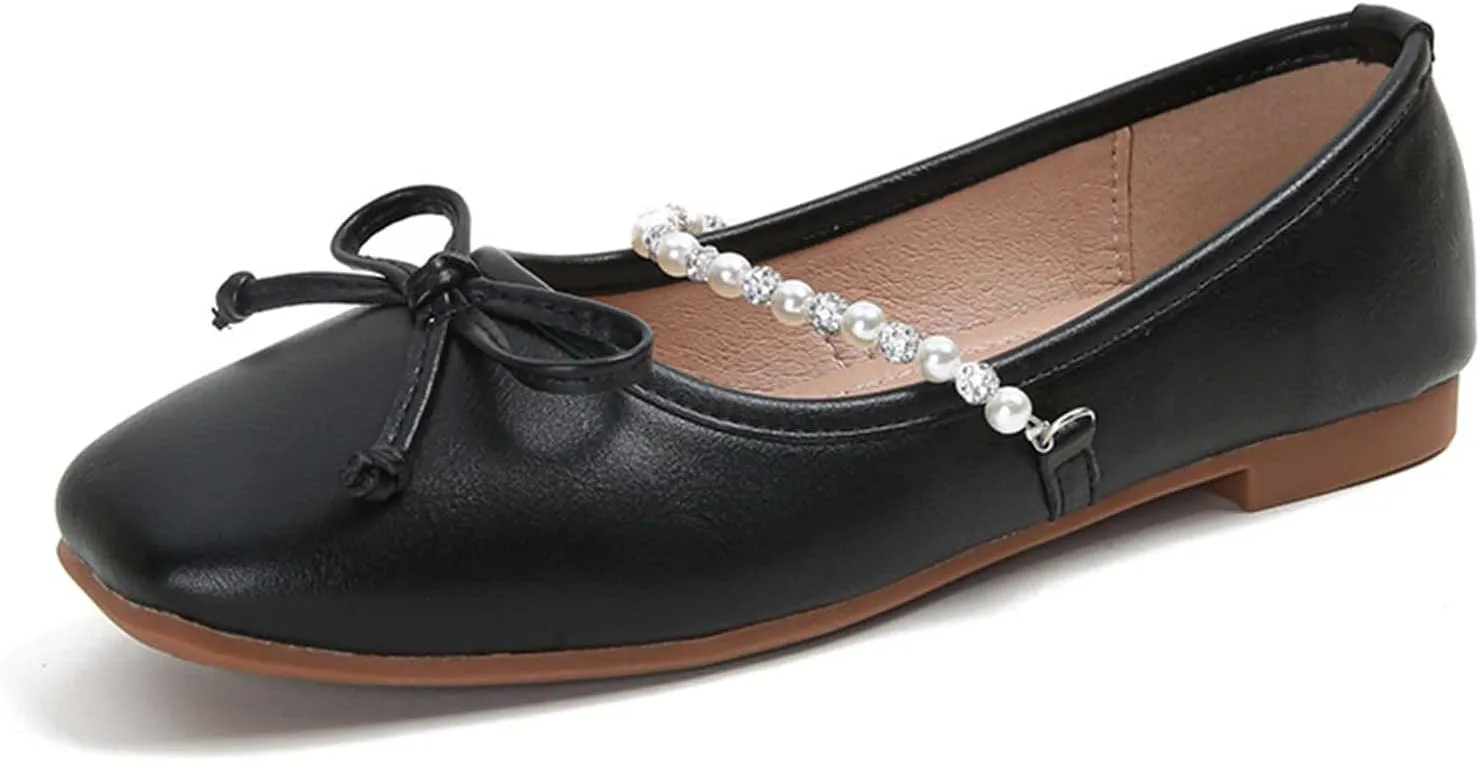 JOEupin Women's PU Leather Dress Shoes Square Toe Flats Shoes Soft Ballet Flats Shoes Work Shoes