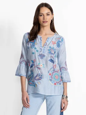 Johnny Was Ruffle Sleeve Blouse in Barine Stripe Bar