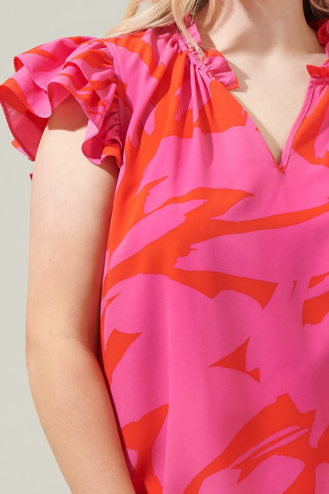 Jolene Abstract Bellissima Ruffle Sleeve Top Curve