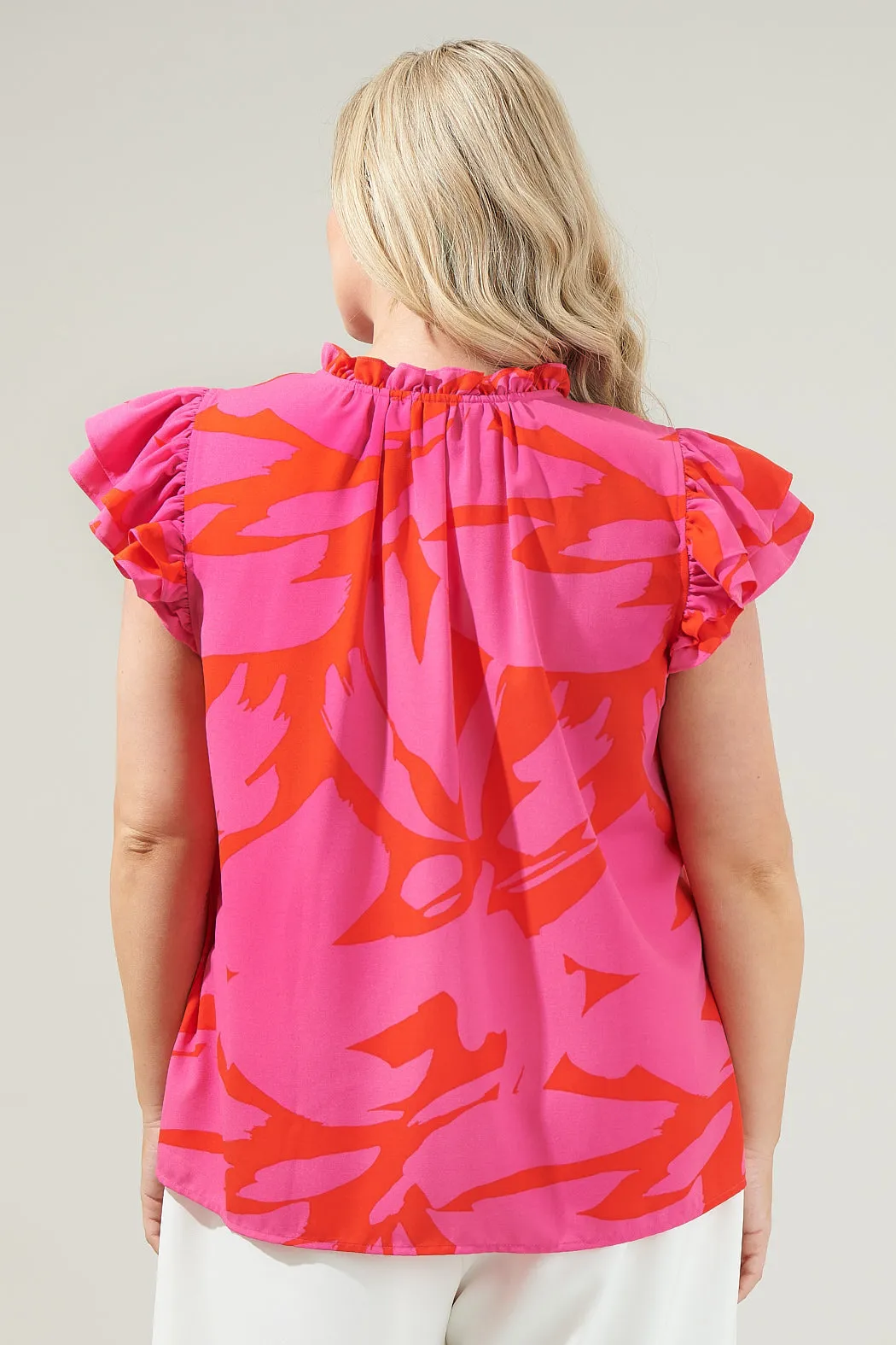 Jolene Abstract Bellissima Ruffle Sleeve Top Curve