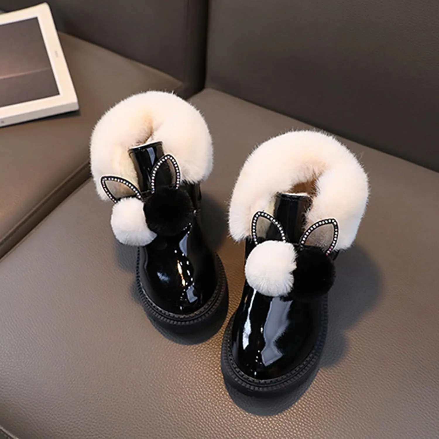 Kids Winter Boots Snow Boots for Girls Warm Cozy Fuzzy Non-Slip Comfy Cute Durable Outdoor Princess Faux Fur Lined Boots