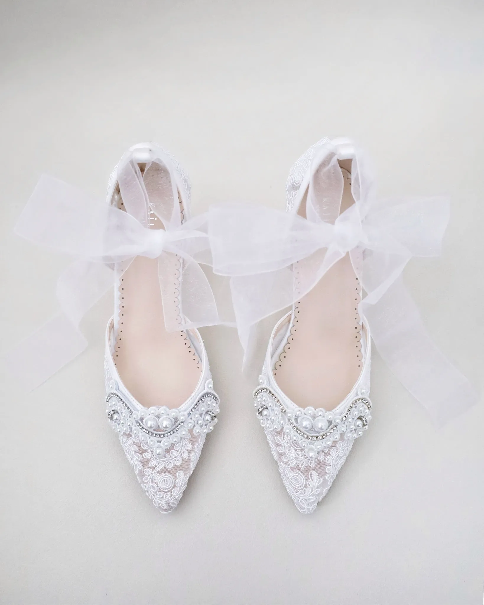 Lace Wedding Block Heel with Pearl Detail