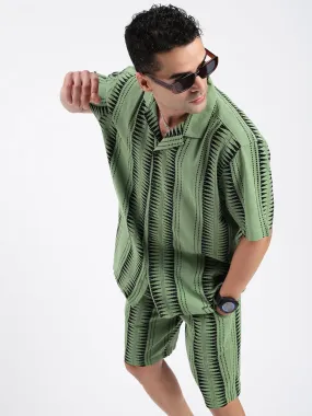 Men Geometric Green Co Ords Set