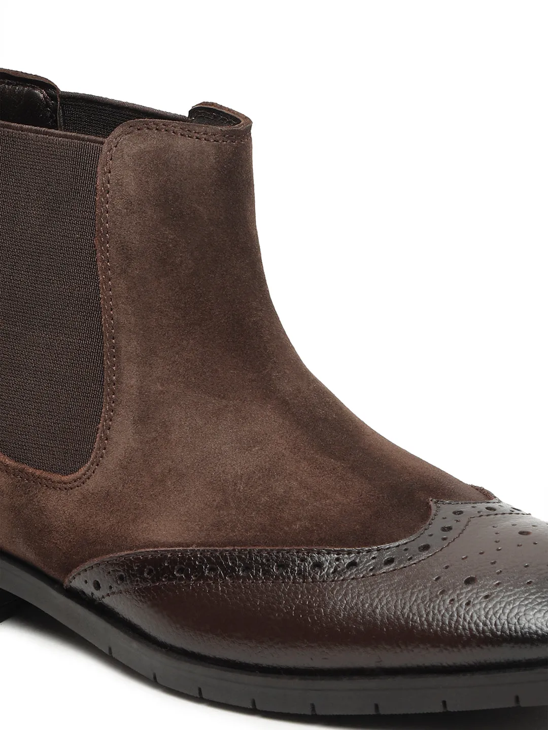 Men's Brown Solid Leather Chelsea boots