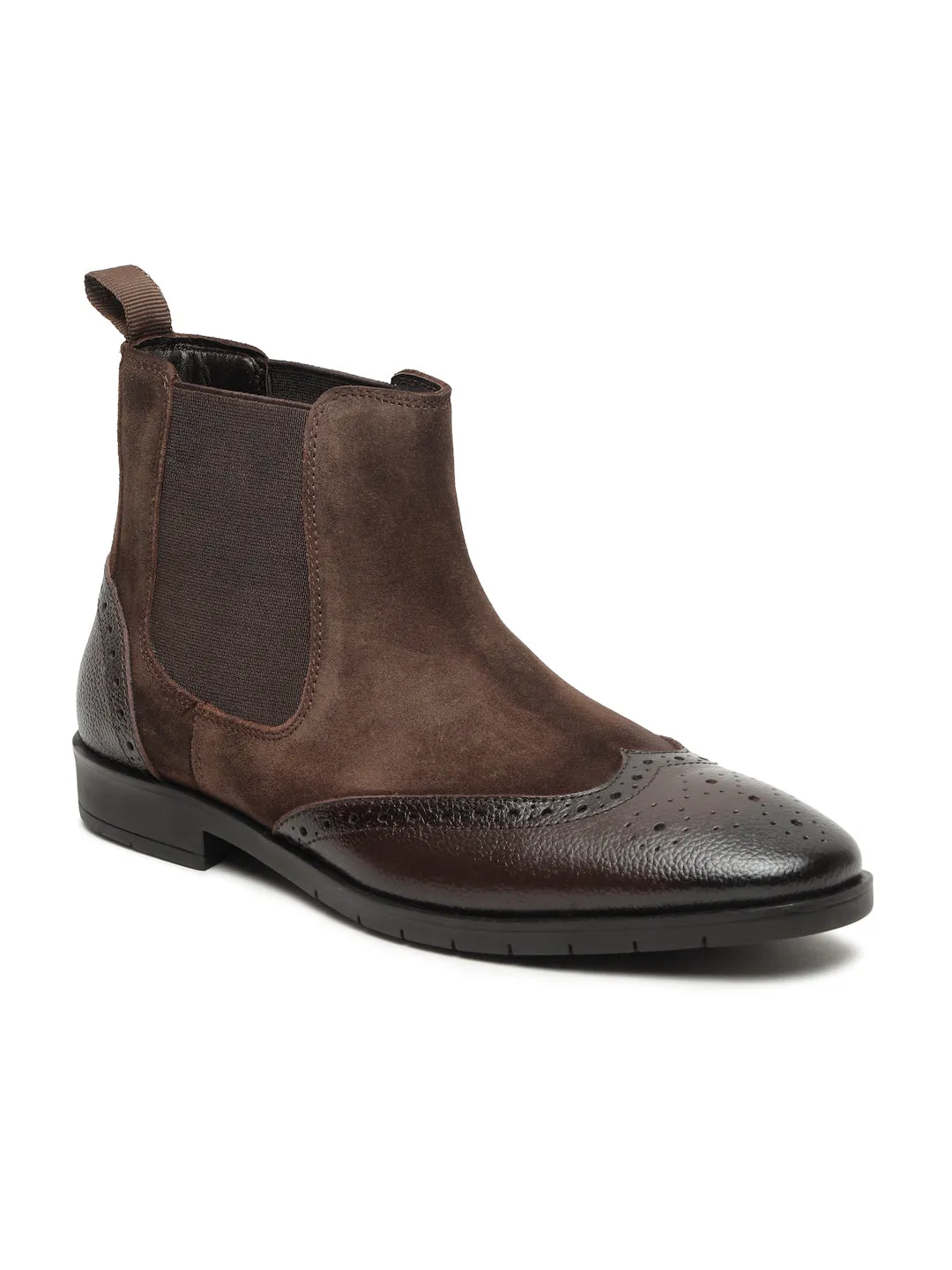 Men's Brown Solid Leather Chelsea boots
