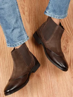 Men's Brown Solid Leather Chelsea boots