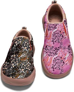 Men's Casual Slip-on Loafers Art Painted Lightweight Comfortable Sneakers Walking Travel Shoes Patchwork Floral Plants Pattern