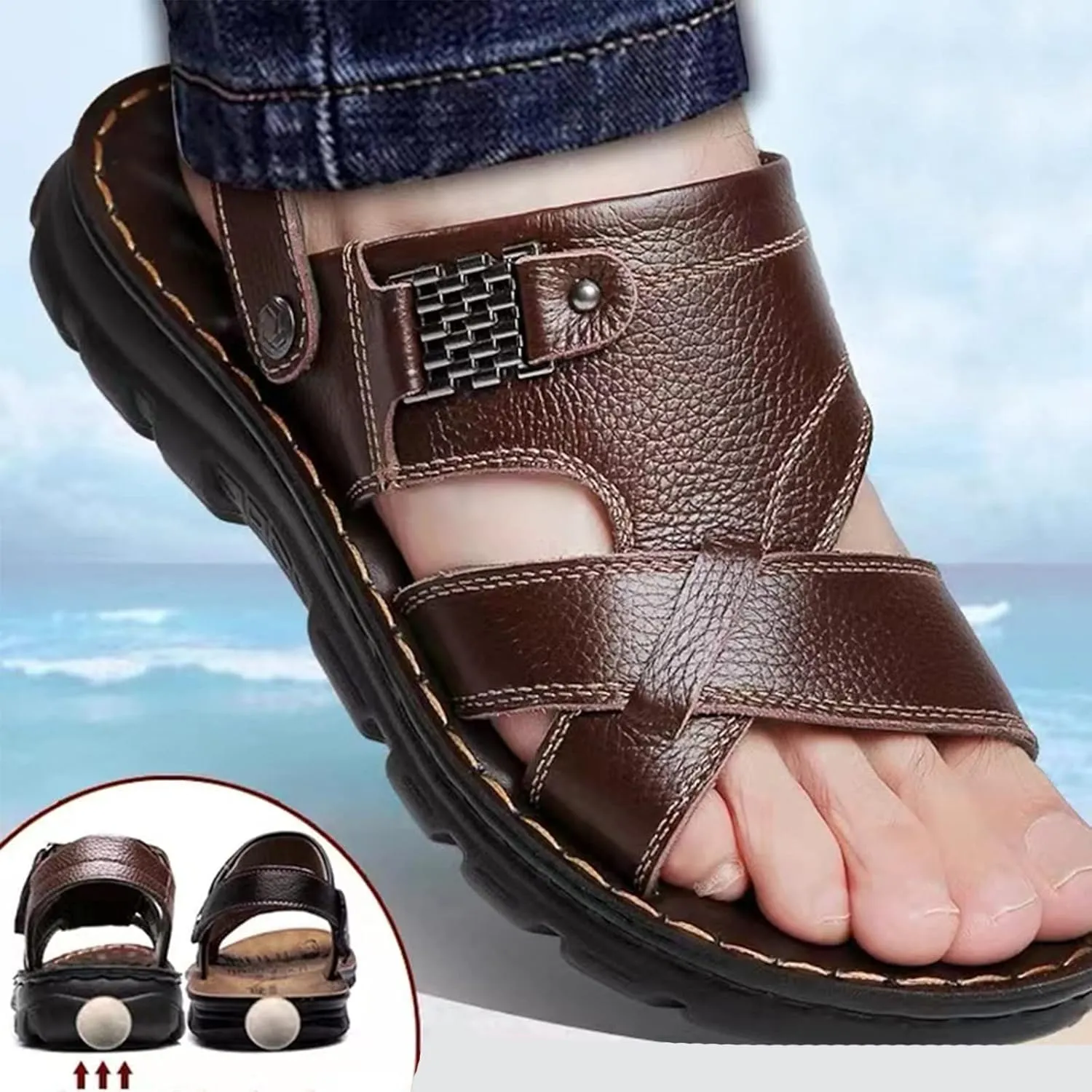 Men's Soft Sole Leather Sandals Breathable Outdoor Fisherman Shoes Open Toe Comfortable Casual Outdoor Sandals