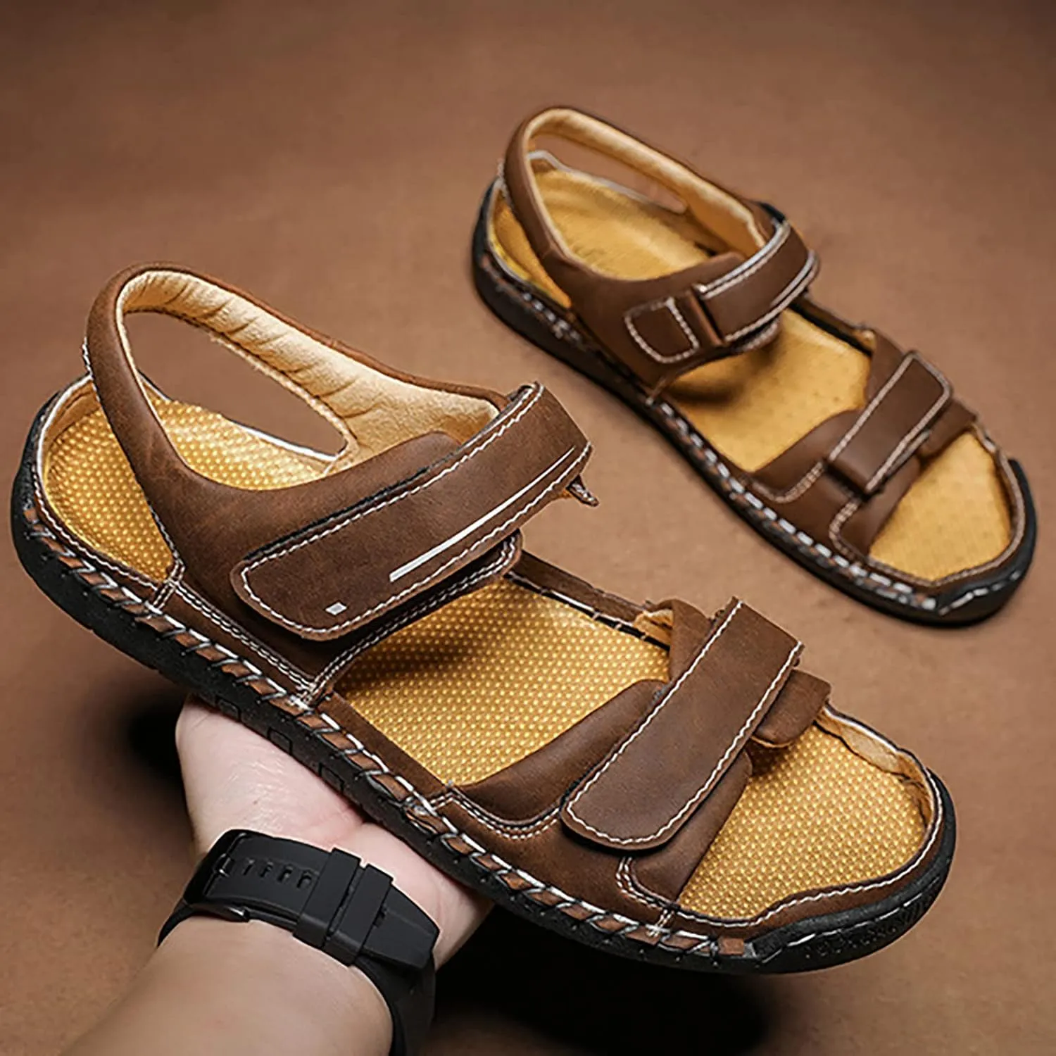 Men's Summer Sandals Breathable Daily Sports Beach Outdoor Shoes With Adjustable Strap Fisherman Leather Sandal