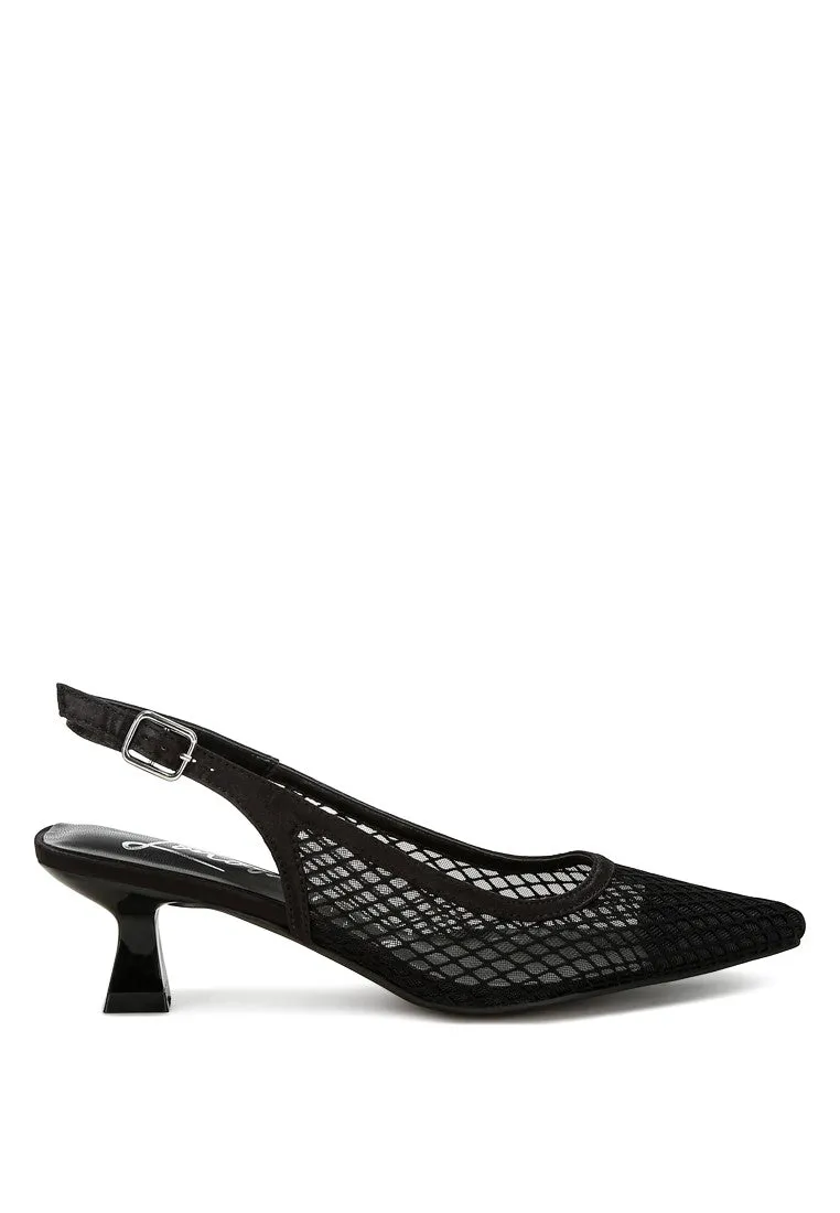 Mesh Pointed Slingback Heels