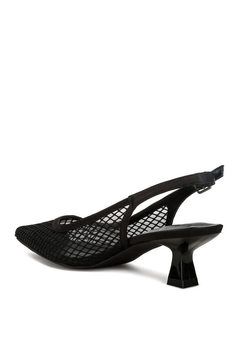Mesh Pointed Slingback Heels