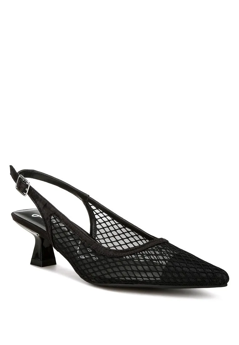 Mesh Pointed Slingback Heels