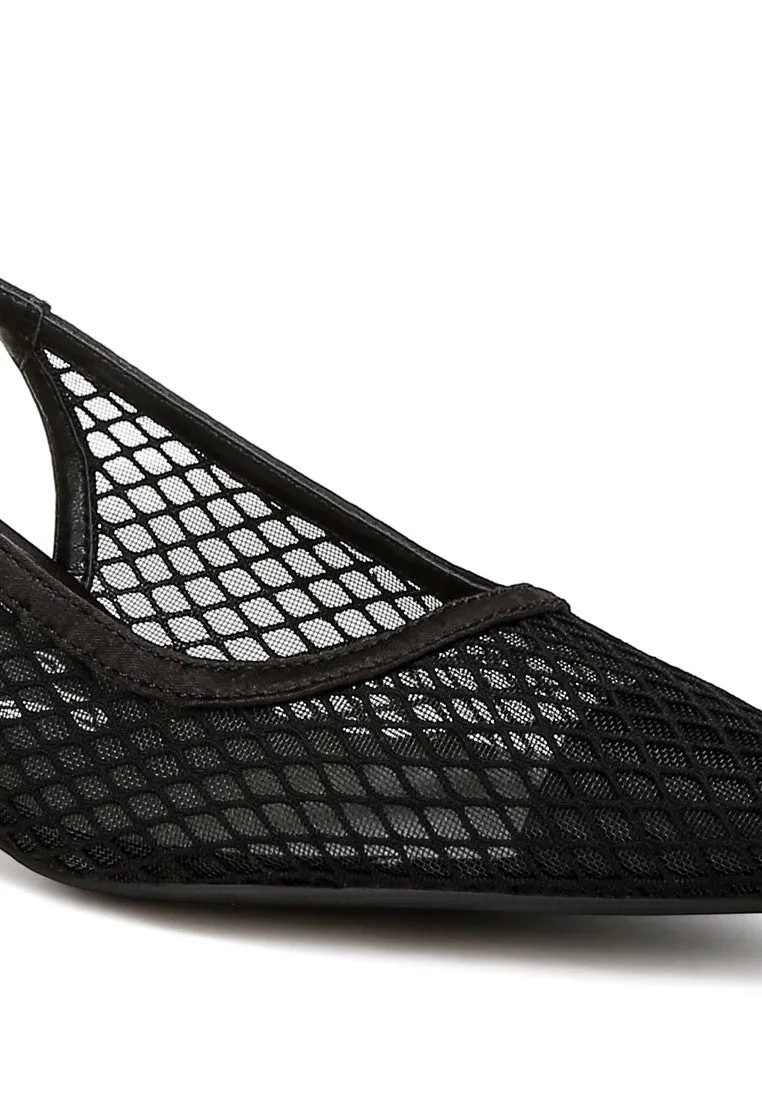 Mesh Pointed Slingback Heels