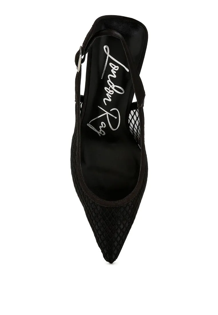 Mesh Pointed Slingback Heels
