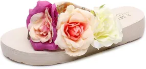 MIOKE Women's Bohemia Flowers Flat Platform Flipflops Summer Fashion Comfort Nonslip Beach Thong Sandals