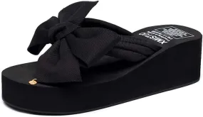 MIOKE Women's Bowknot Wedge Flipflops Summer Sweet Fashion Platform Comfort Nonslip Beach Thong Sandals
