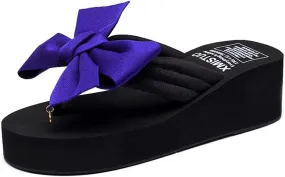 MIOKE Women's Bowknot Wedge Flipflops Summer Sweet Fashion Platform Comfort Nonslip Beach Thong Sandals