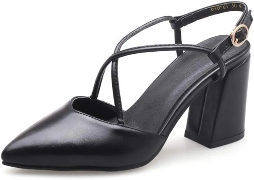 MIOKE Women's Pointed Toe Slingback Pumps Criss Cross Chunky Block High Heel Comfort Dress Mary Jane Shoes