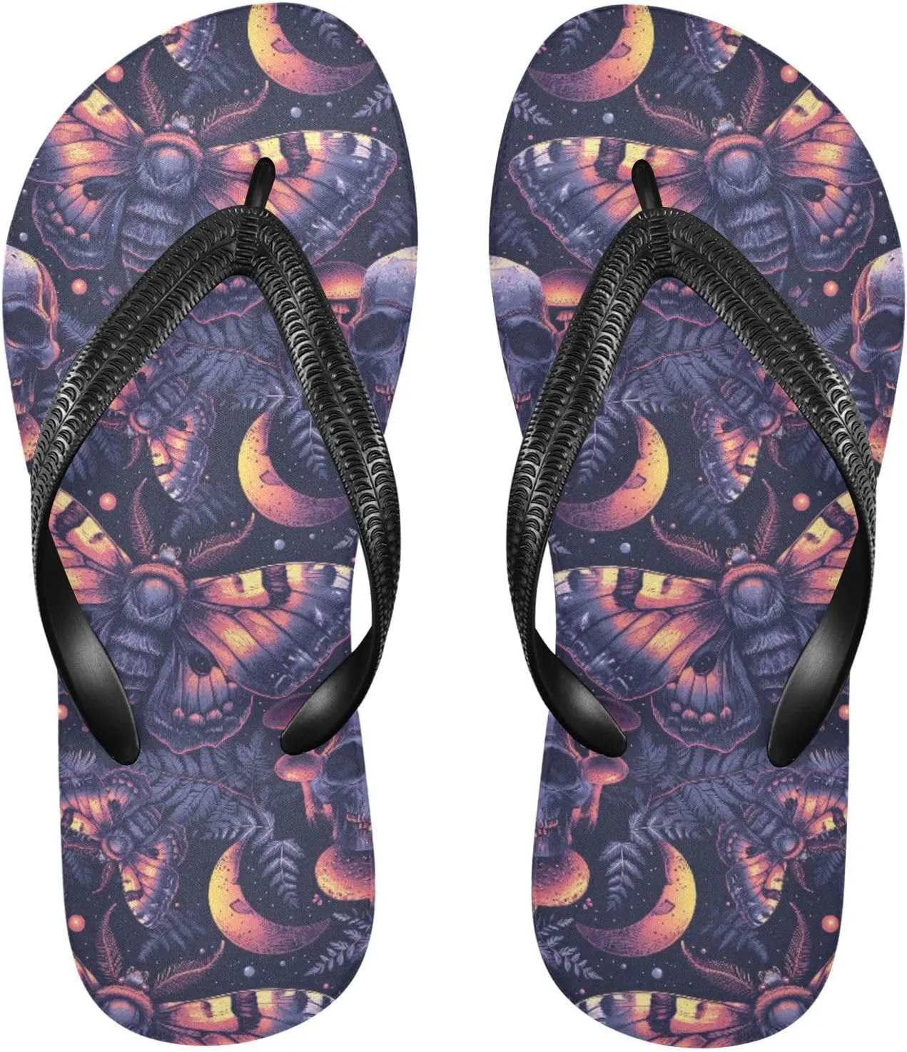 MNSRUU Flip Flops for Women Men Black Gothic Moon Spider Webs and Bats Flip Flops Womens Slides Men Sandals Shower Slippers Summer Non-Slip Flipflops for Swim Beach Bathroom, XS