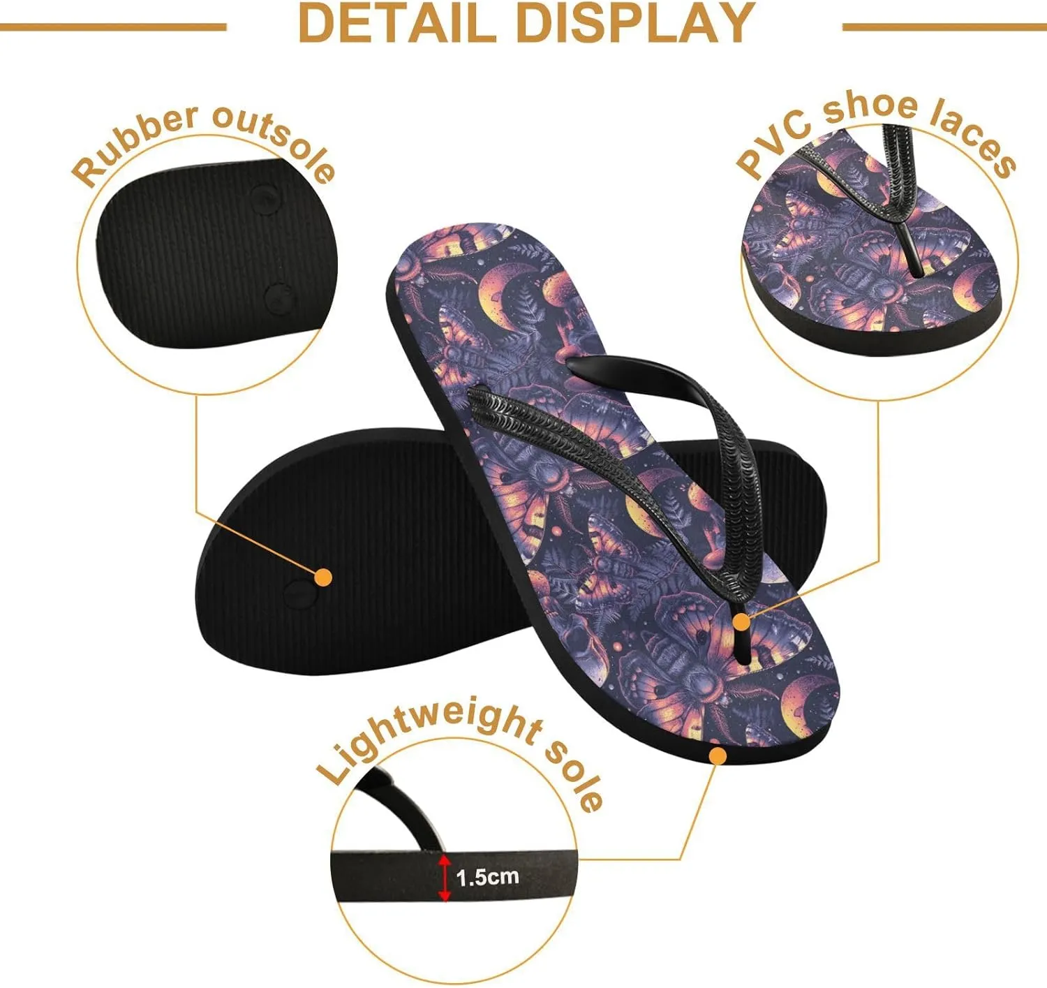 MNSRUU Flip Flops for Women Men Black Gothic Moon Spider Webs and Bats Flip Flops Womens Slides Men Sandals Shower Slippers Summer Non-Slip Flipflops for Swim Beach Bathroom, XS