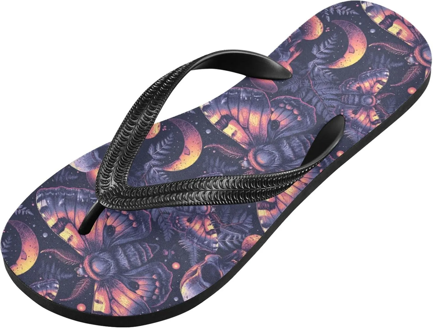 MNSRUU Flip Flops for Women Men Black Gothic Moon Spider Webs and Bats Flip Flops Womens Slides Men Sandals Shower Slippers Summer Non-Slip Flipflops for Swim Beach Bathroom, XS