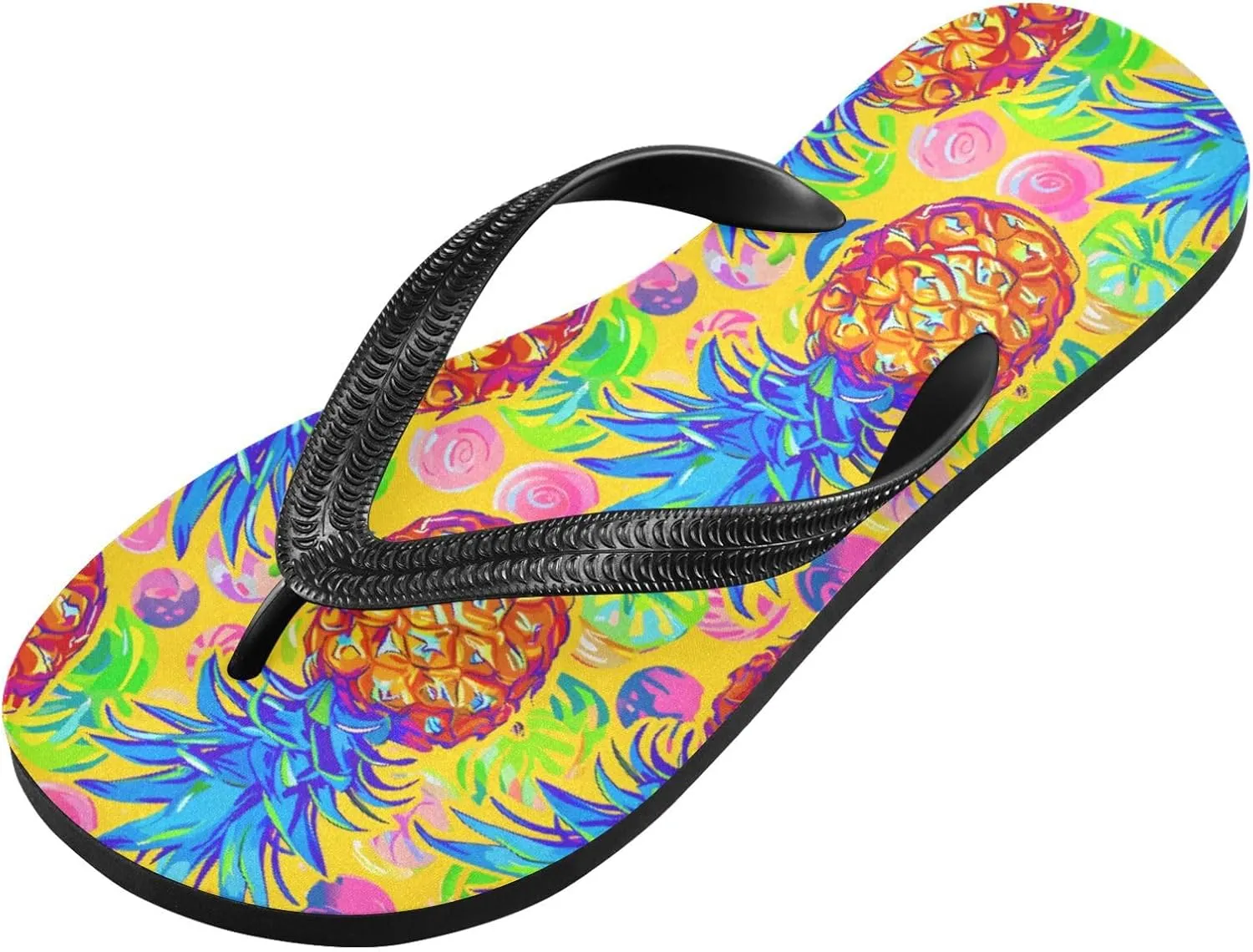 MNSRUU Flip Flops for Women Men Pineapple Flowers Flip Flops Womens Slides Men Sandals Shower Slippers Summer Non-Slip Flipflops for Swim Beach Bathroom, XS
