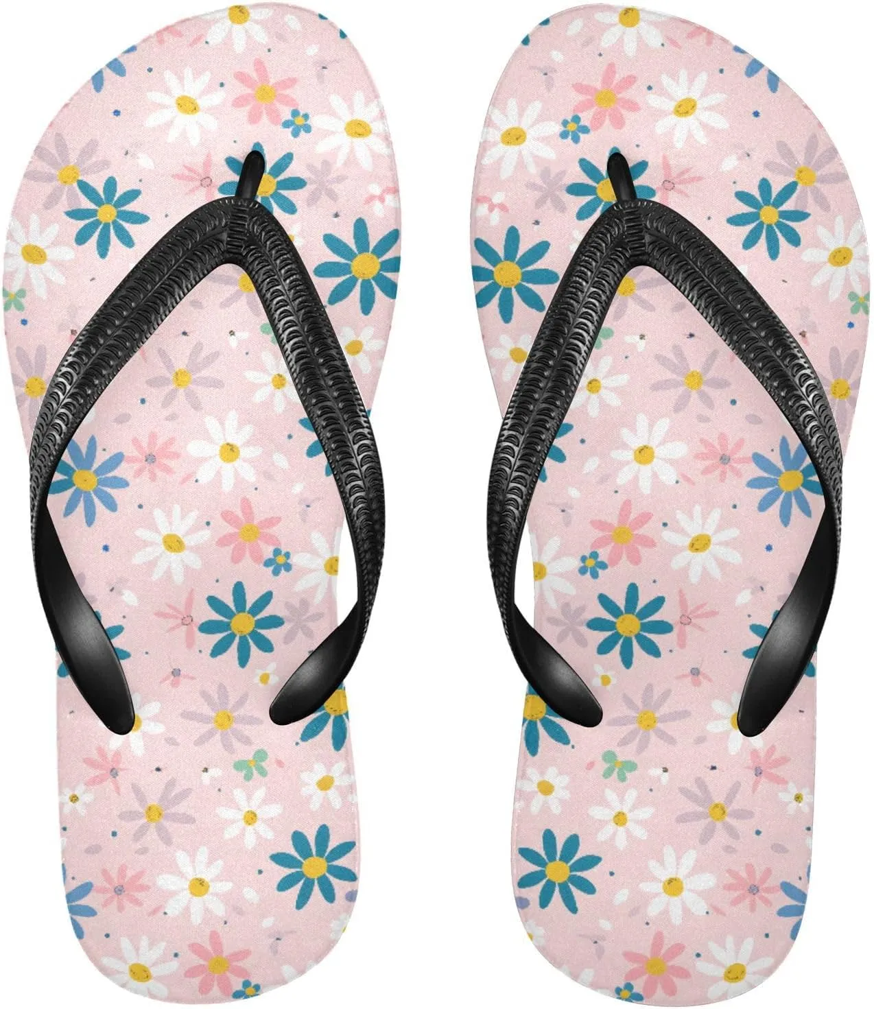 MNSRUU Flip Flops for Women Men Pineapple Flowers Flip Flops Womens Slides Men Sandals Shower Slippers Summer Non-Slip Flipflops for Swim Beach Bathroom, XS