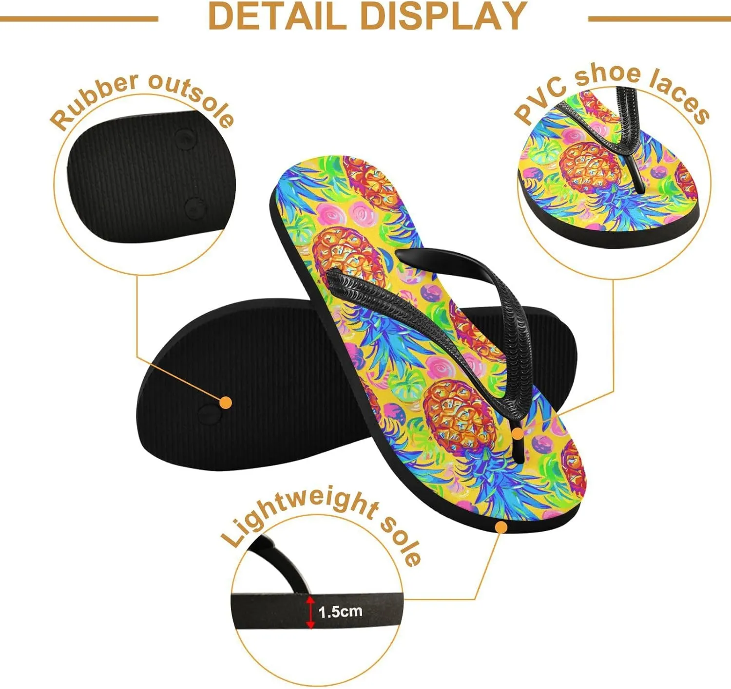 MNSRUU Flip Flops for Women Men Pineapple Flowers Flip Flops Womens Slides Men Sandals Shower Slippers Summer Non-Slip Flipflops for Swim Beach Bathroom, XS
