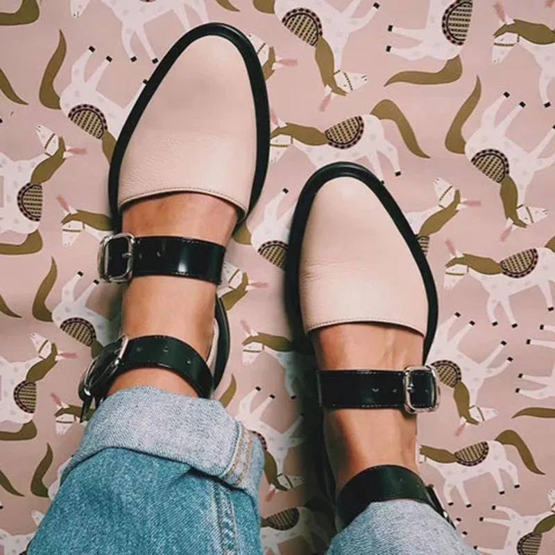 New Fashion Trends Outfits Low Heel Shallow Buckle Sandals