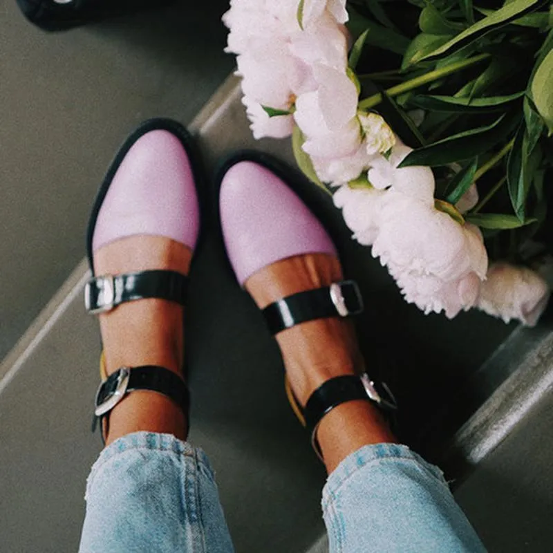 New Fashion Trends Outfits Low Heel Shallow Buckle Sandals