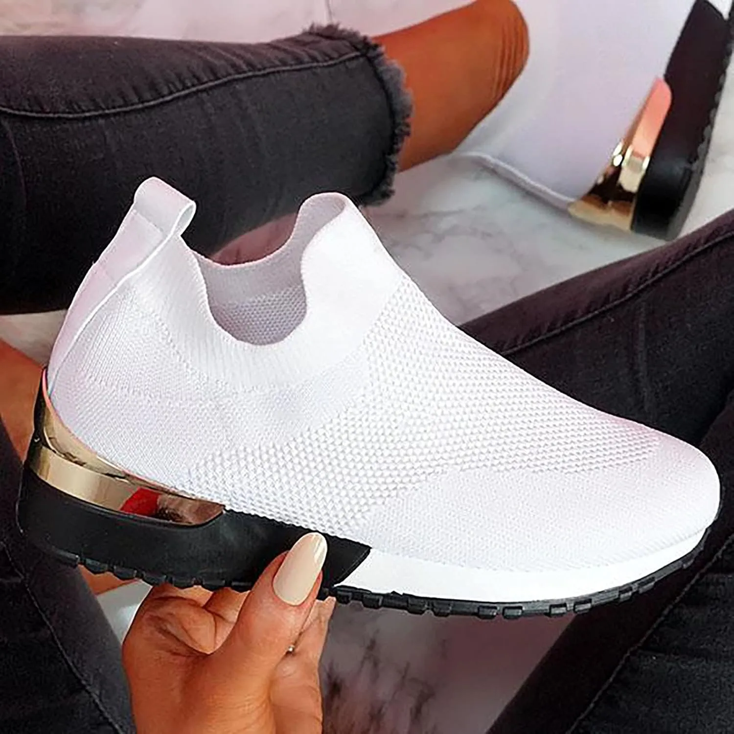 oiangi Women's Athletic Walking Shoes Casual Mesh-Breathable Comfortable Non-Slip Work Sneakers