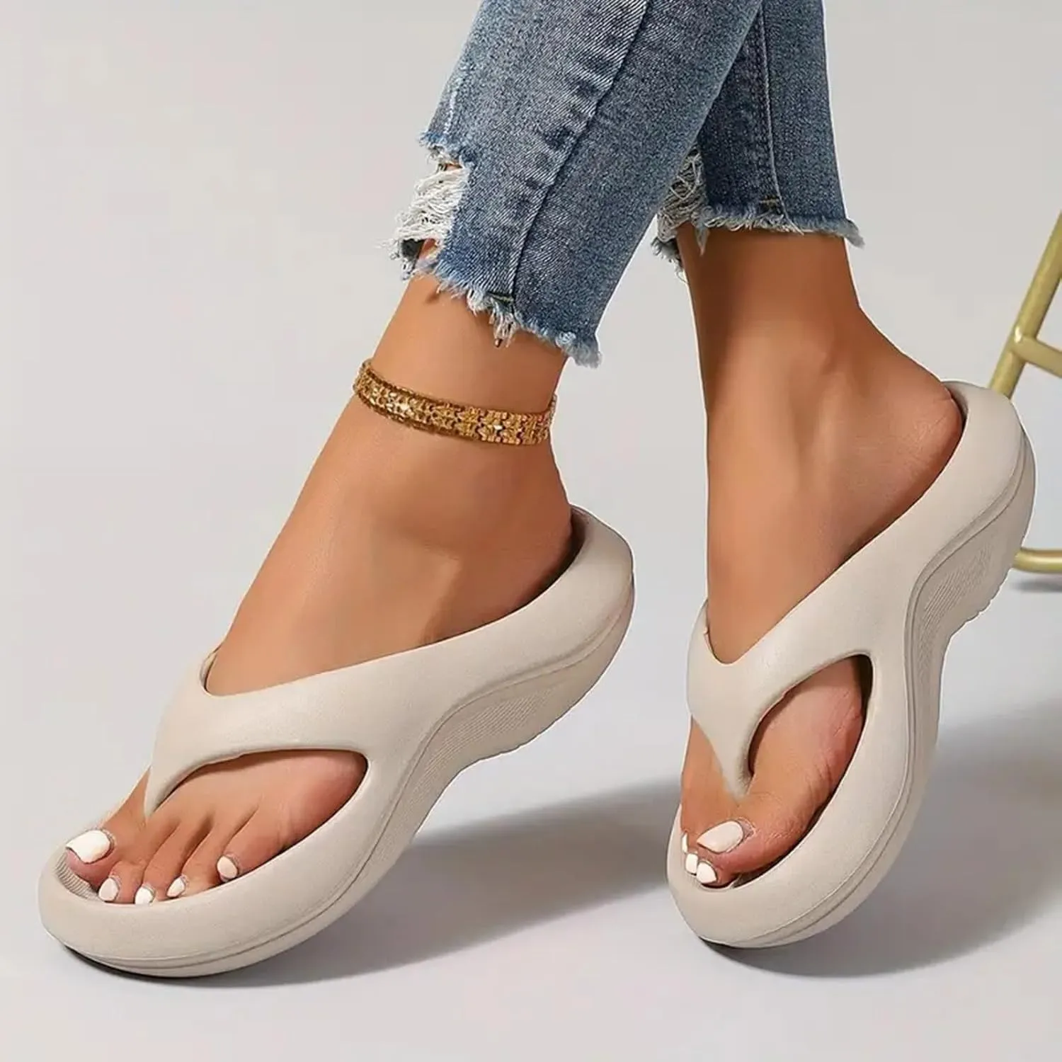 Orthopedic Sandals for Women Arch Support Wedge Flip Flops Plantar Fasciitis Recovery Slides Pillow Soft Summer Beach Walking Shoes Non-Slip Comfort Lightweight Flipflops Thong Sandals