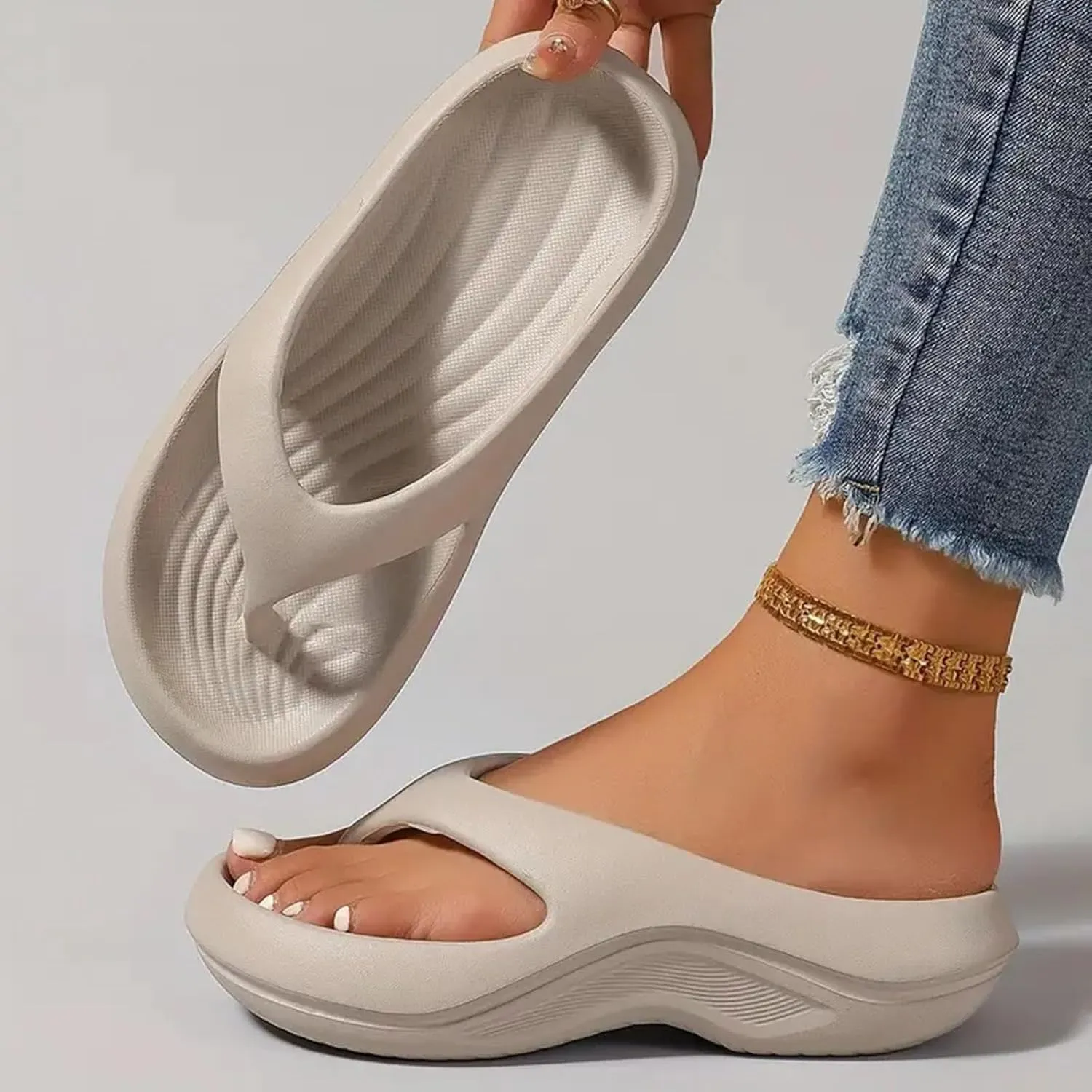 Orthopedic Sandals for Women Arch Support Wedge Flip Flops Plantar Fasciitis Recovery Slides Pillow Soft Summer Beach Walking Shoes Non-Slip Comfort Lightweight Flipflops Thong Sandals
